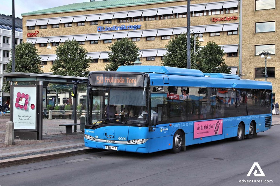 blue public transport bus in gothenburg