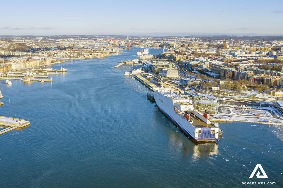 big cargo ship in gothenburg city in sweden