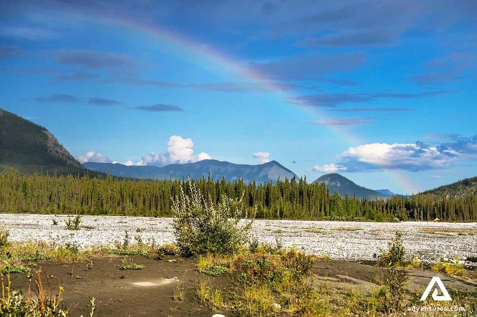 forest and mountain landscape near nahanni river in canada