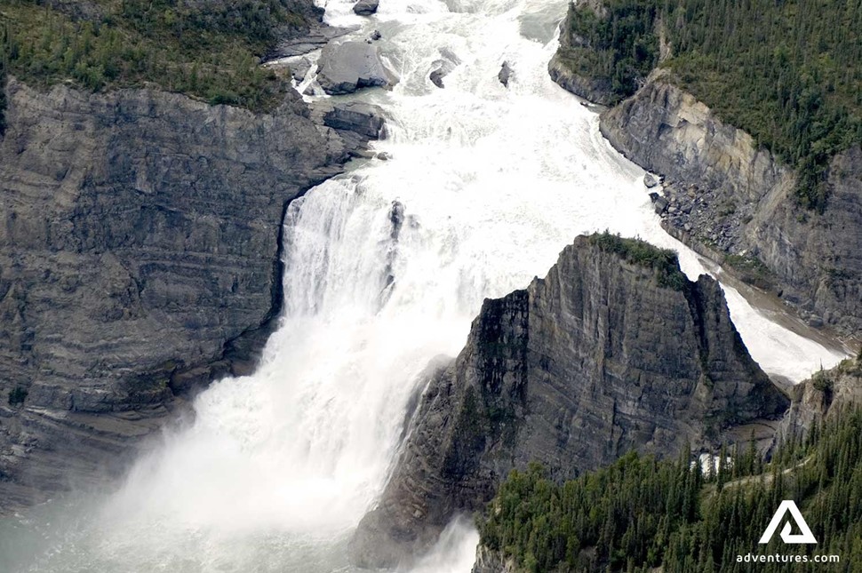 birds eye view above virginia falls in canadian northwest territories