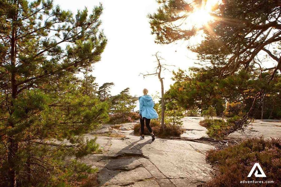 woman hiking around Porkkalanniemi Archipelago
