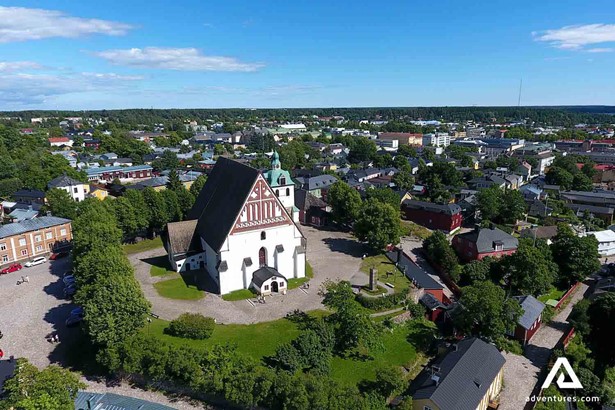 aerial view of porvoo church in finland