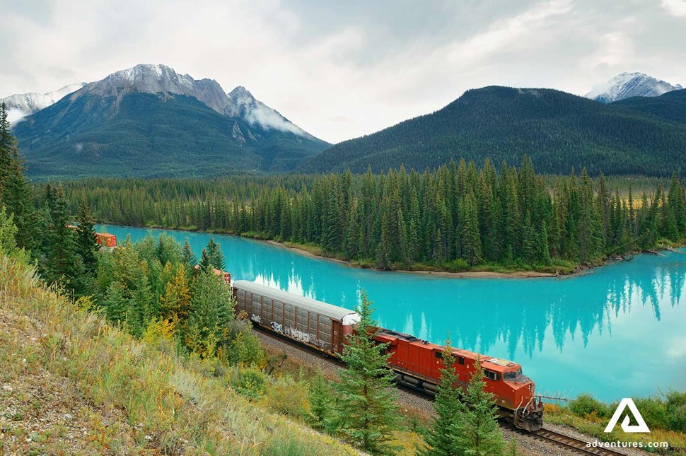 cargo train in the yoho national park countryside in canada