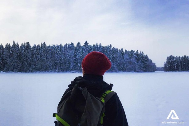 looking at a frozen lake in winter in finland