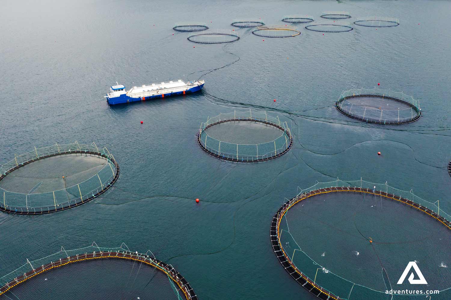 large fishing nets and a boat in faroe islands