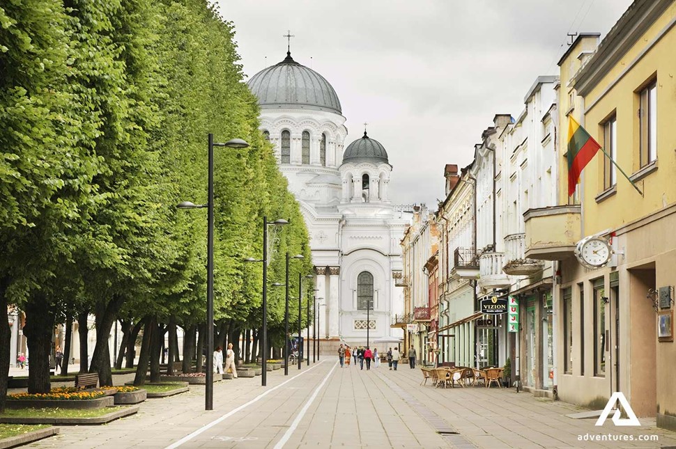 liberty avenue view in Kaunas city in summer in lithuania