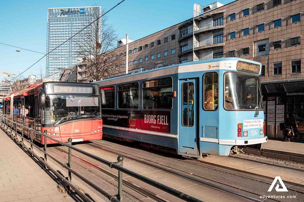 bus and tram in oslo city in norway