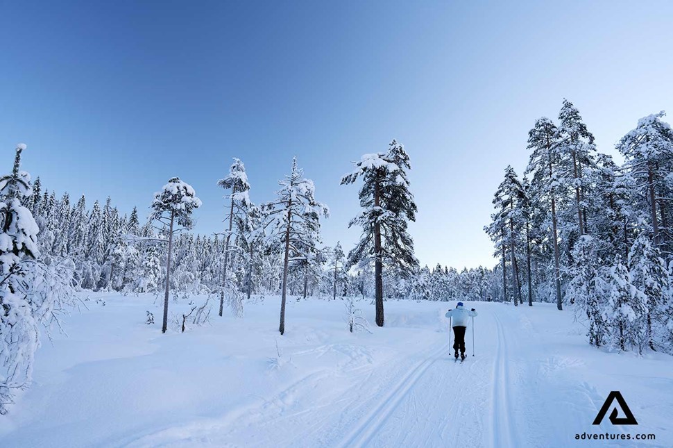 countryside skiing in nordmarka near oslo norway