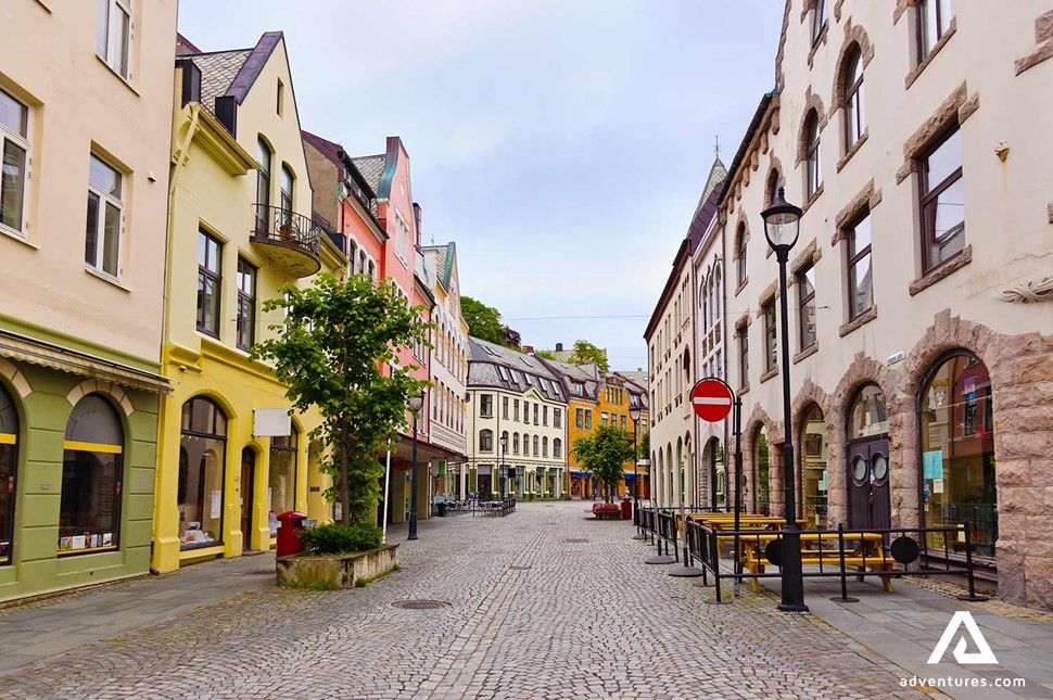 city street view in alesund city in summer