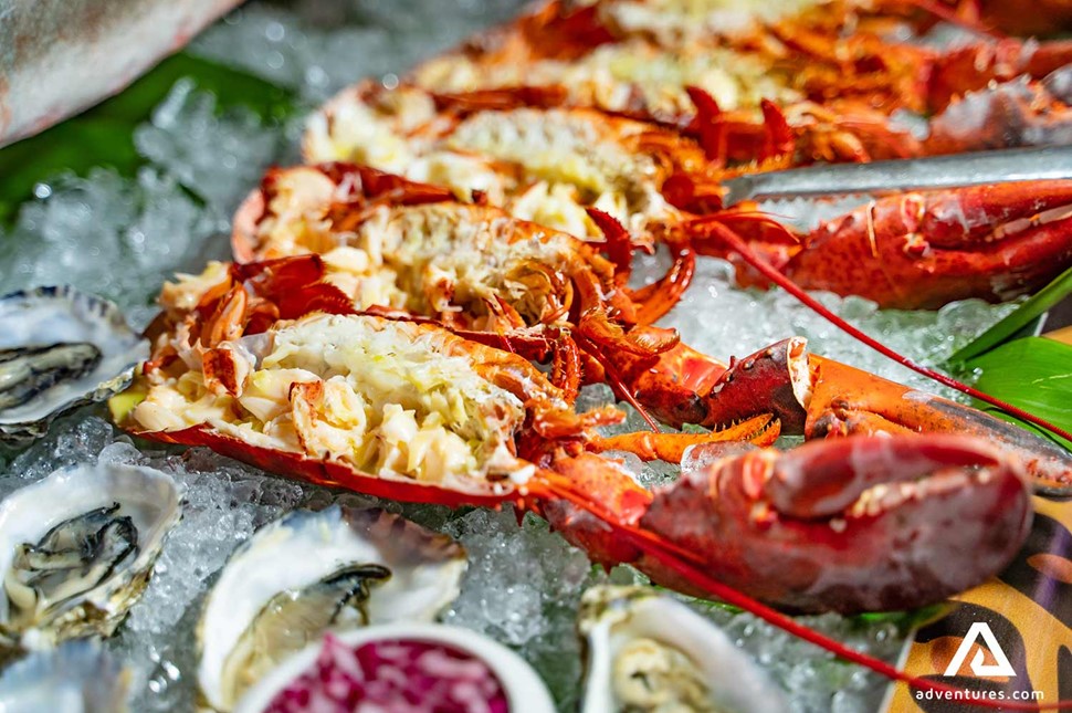 cooked lobsters on ice in norway