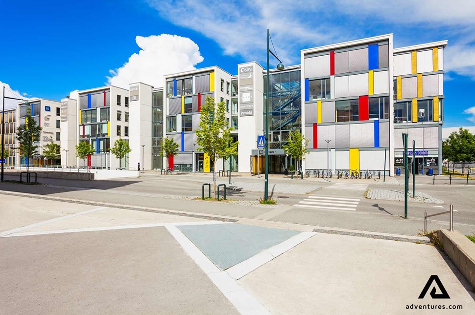 modern buildings in trondheim norway at summer