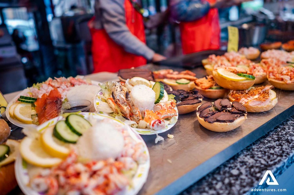 local seafood sandwiches in bergen at a market