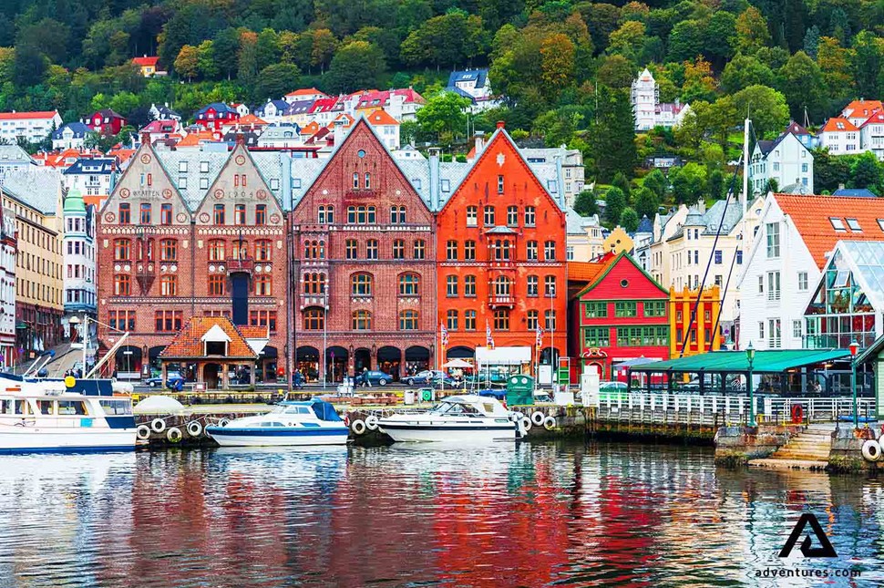 small boats in bergen city in summer