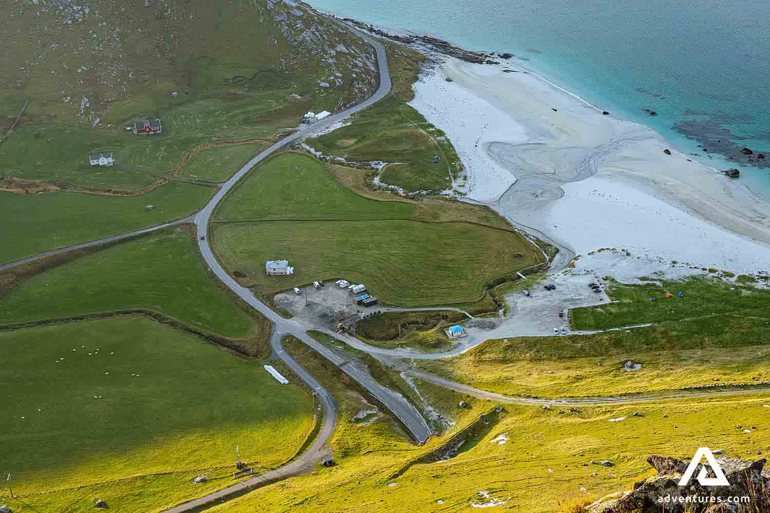 parking lot at haukland beach in norway