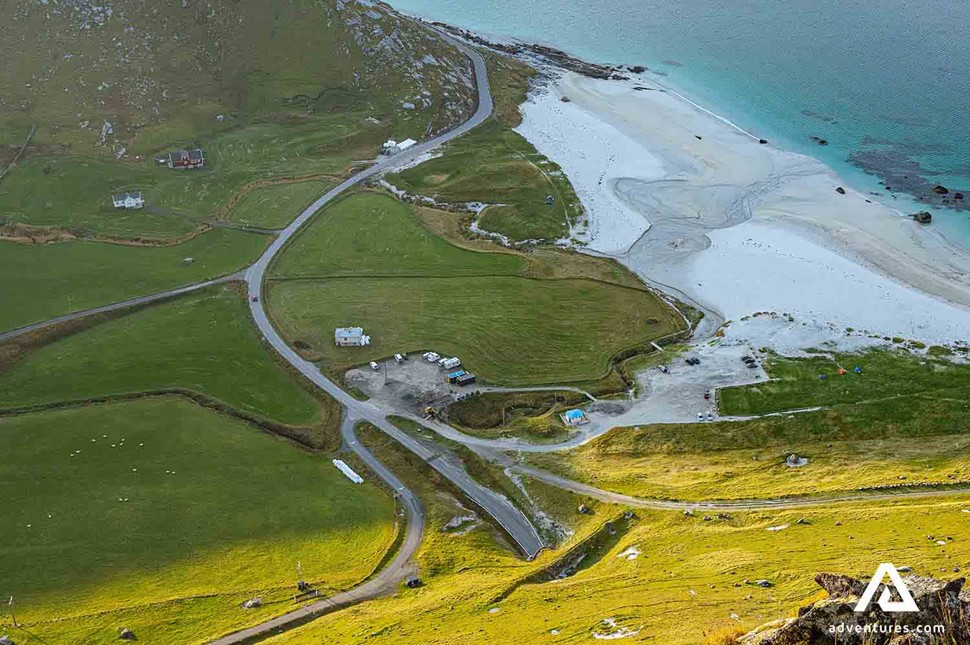 parking lot at haukland beach in norway