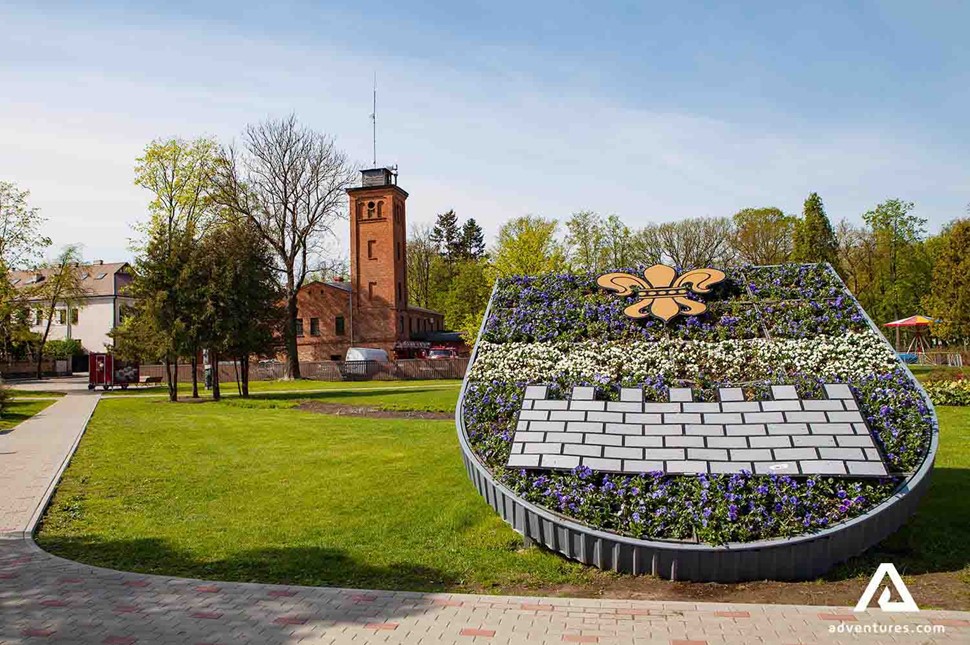 daugavpils city emblem flower composition in latvia at summer