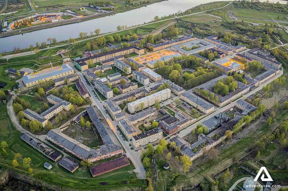 aerial view of daugavpils fortress area in latvia at summer