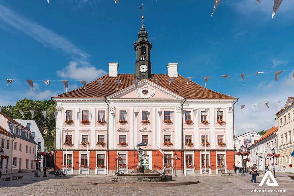 tartu city town hall building view on a sunny day in estonia