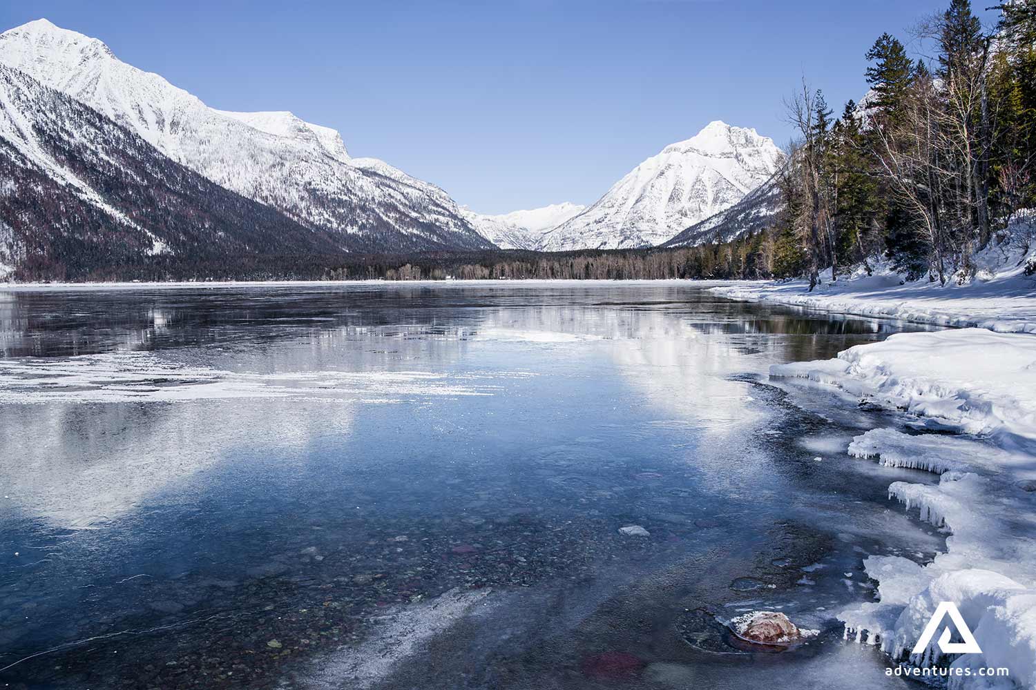lake montana in glacier national park at winter