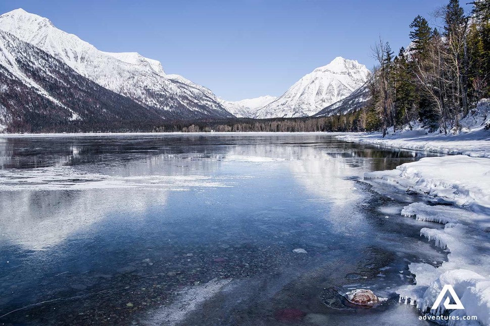 lake montana in glacier national park at winter