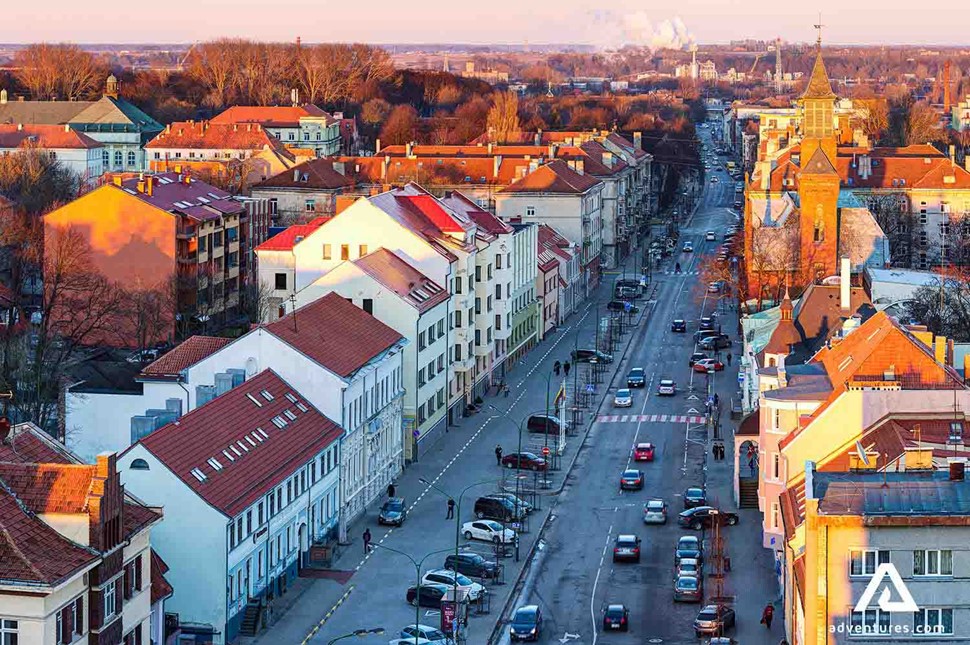 busy street in klaipeda city center in lithuania
