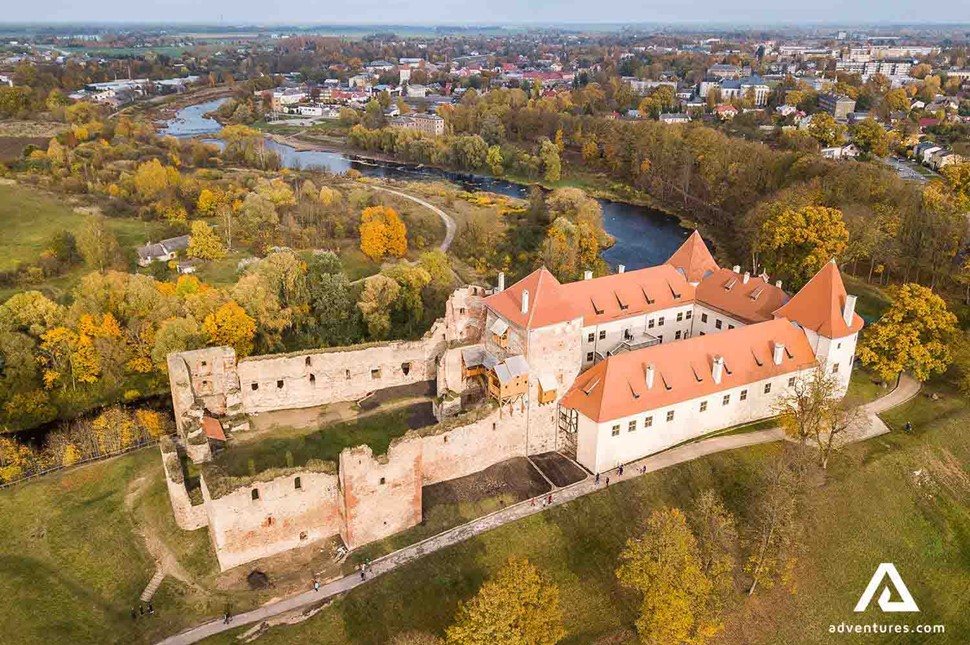 bauska castle aerial view in latvia