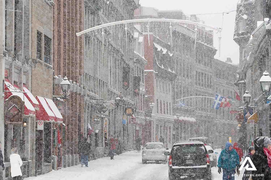 snow storm in old montreal