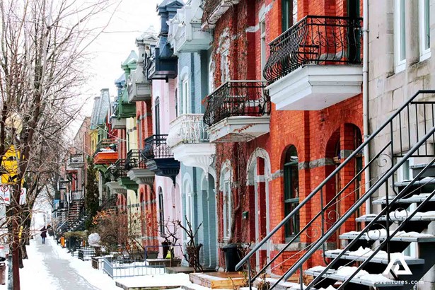 colorful houses street view in montreal