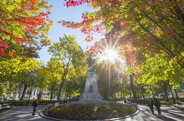 Montreal Downtown Dorchester Square Park in autumn