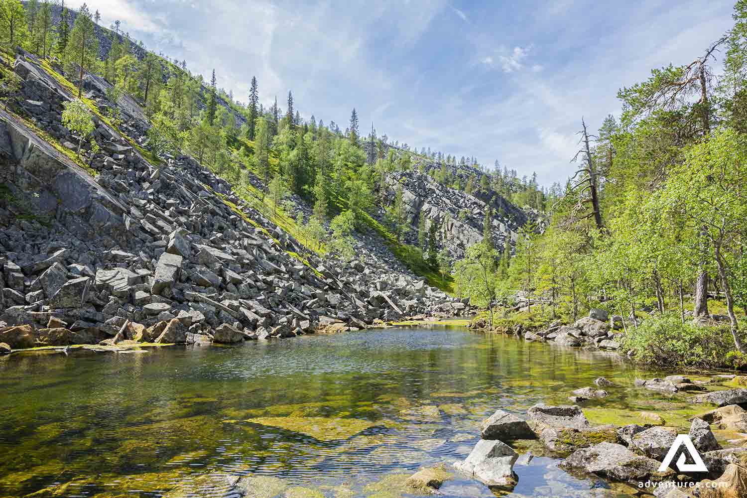small lake near rocky mountains in finland