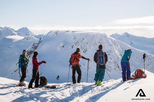 group of skiers on the mountain in canada