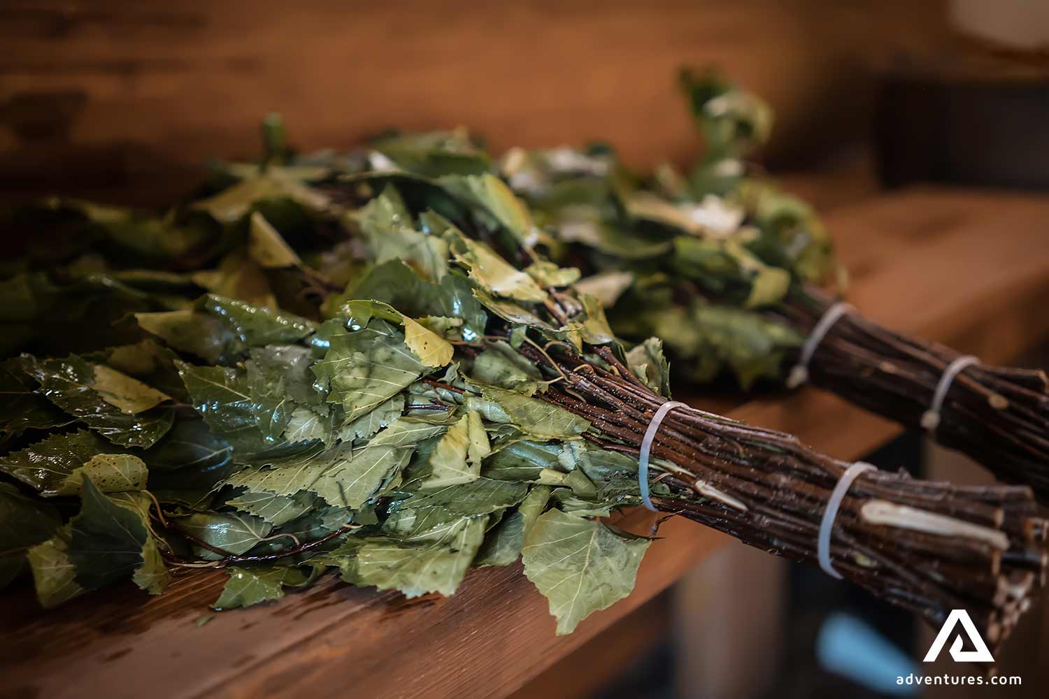 tied up leaves for sauna spa