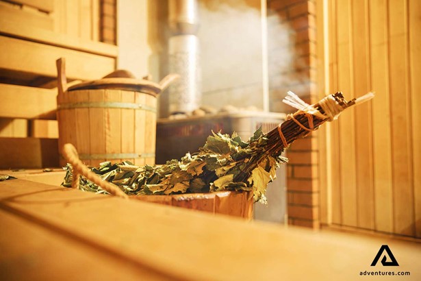 hot steamy bucket in sauna in finland
