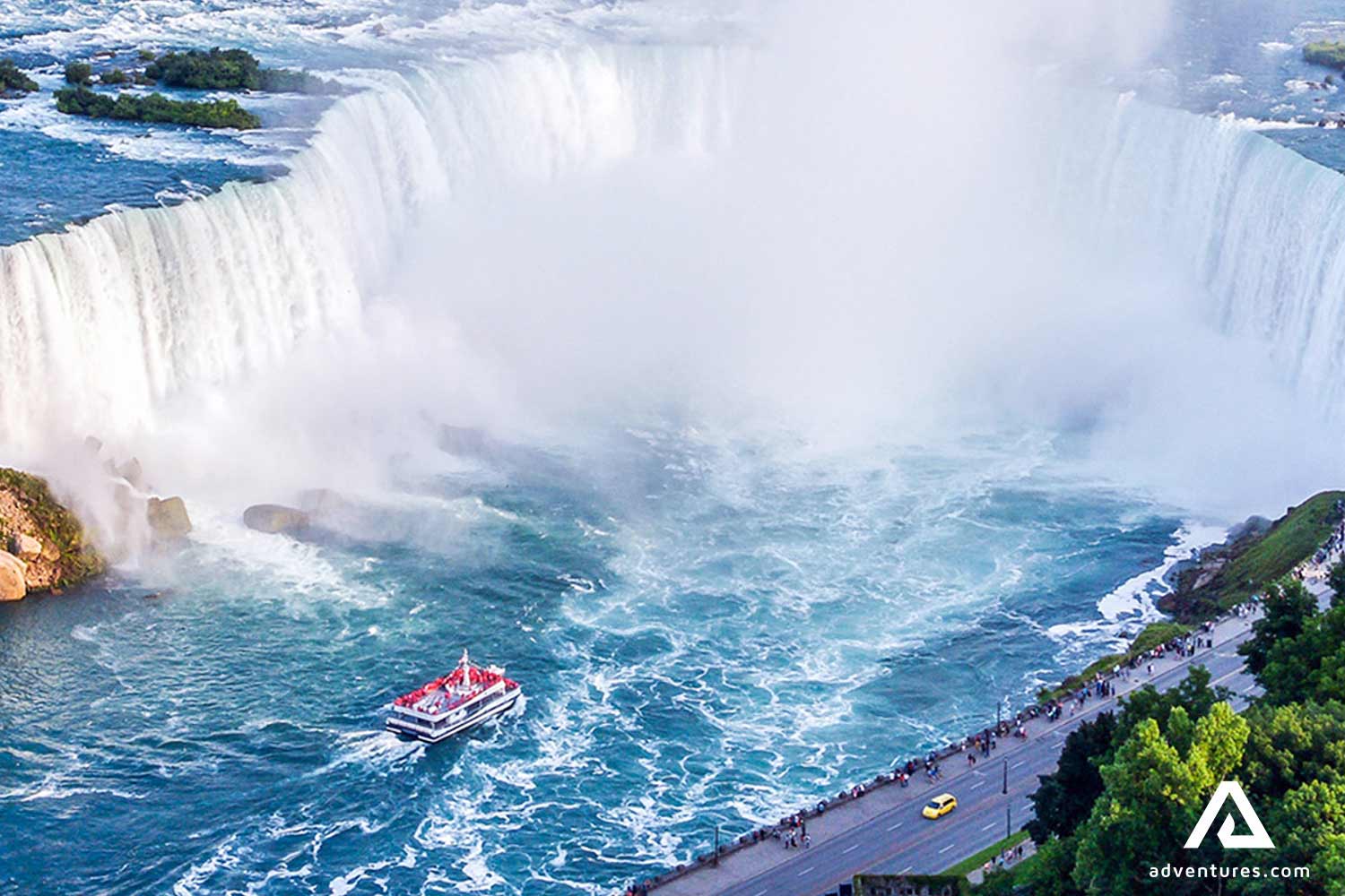aerial view of a boat near niagara falls