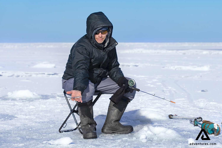 fishing on a frozen lake