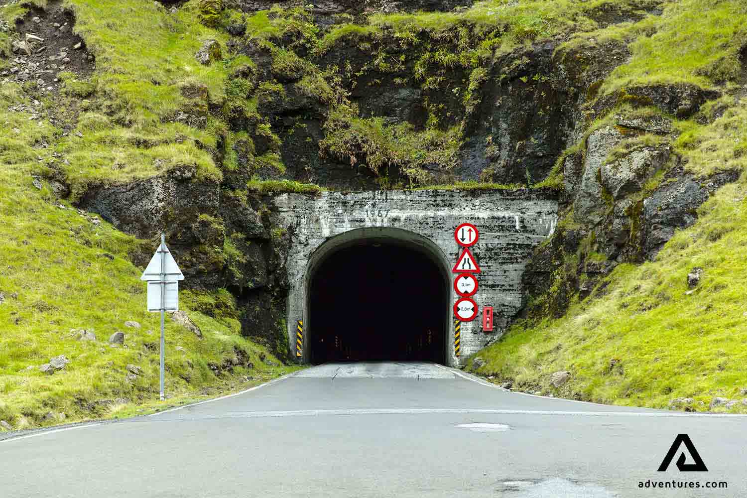 tunnel road under mountain in faroe islands 