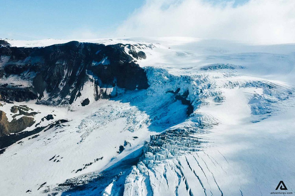 aerial view of myrdalsjokull glacier edge in iceland