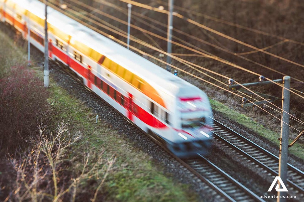 fast passenger train on a railway