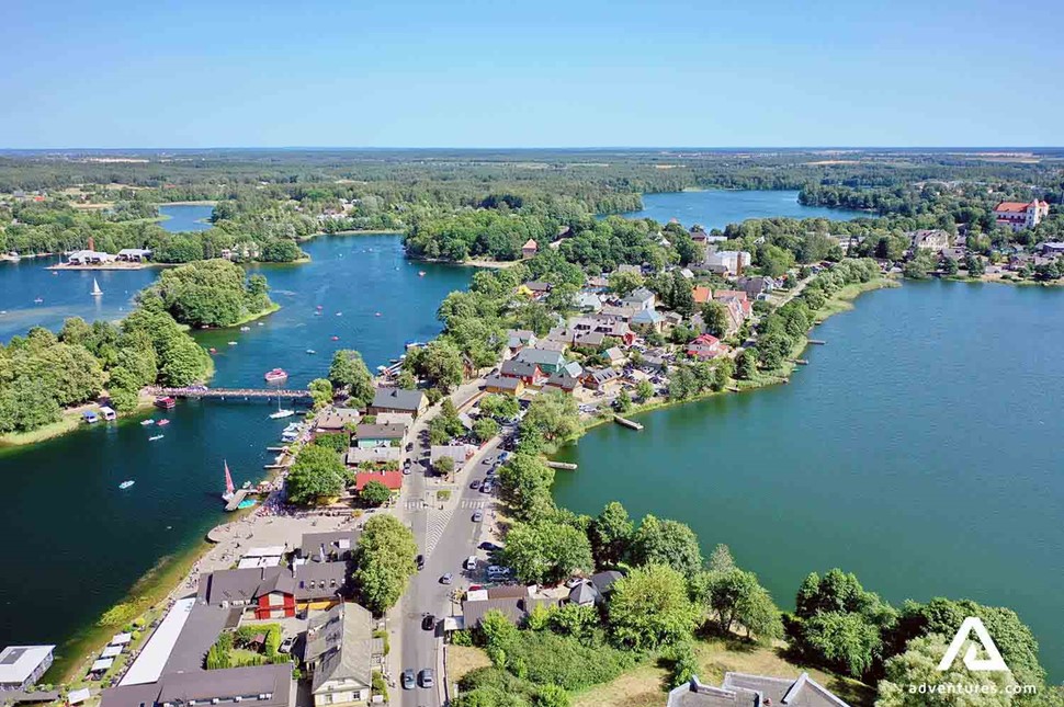 trakai city aerial view in summer in lithuania