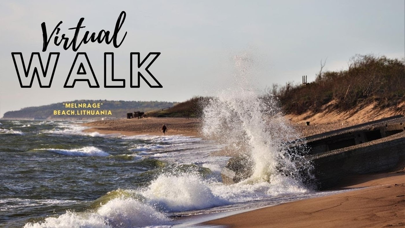 4K Virtual Beach Walk “Melnrage” beach near Klaipeda, Lithuania Relaxing sea waves stereo sound