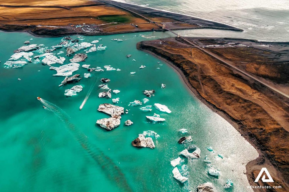 aerial view of jokulsarlon glacier lagoon in iceland