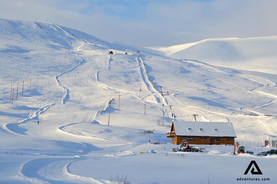skiing in the akureyri snowy mountains 