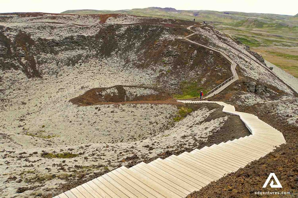 wooden hiking path in iceland 