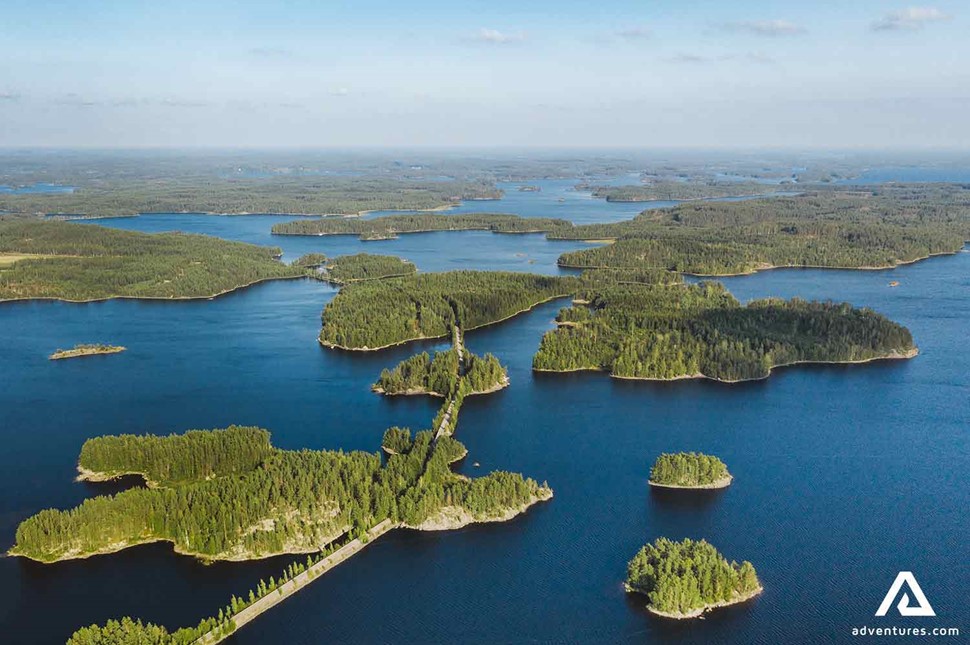 birds eye view of Lake Saimaa in summer in finland