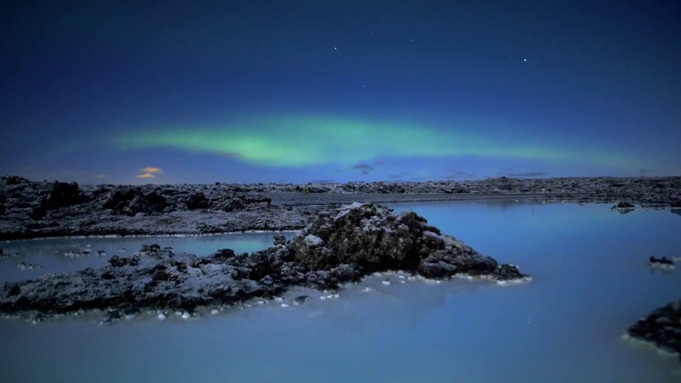 Blue Lagoon Iceland with northern lights