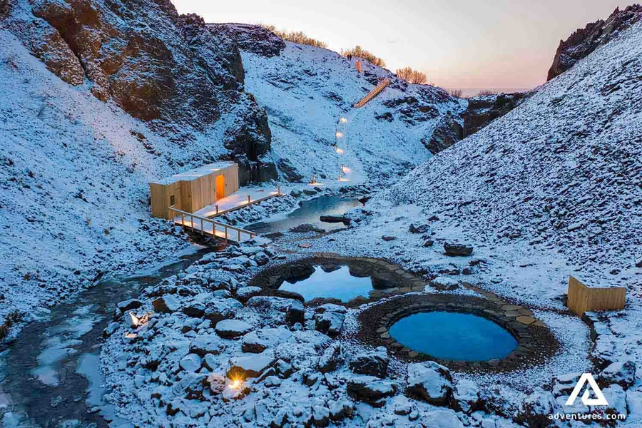 husafell geothermal baths in winter