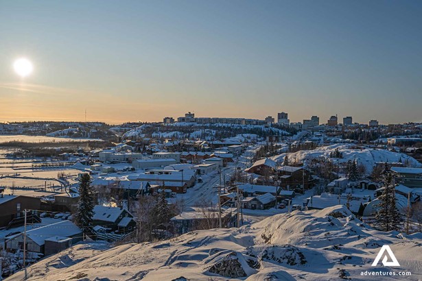 snowy yellowknife town view