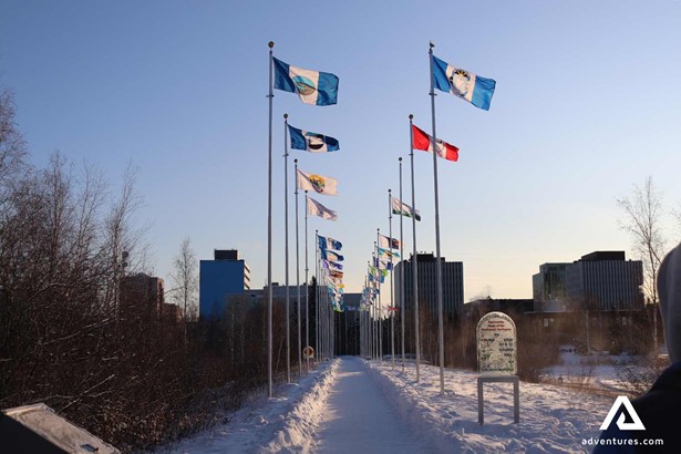 yellowknife city flagpoles in winter