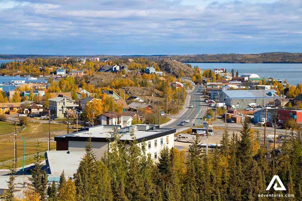 colorful houses of yellowknife city in autumn