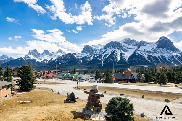 view of canadian rockies mountains on a sunny day